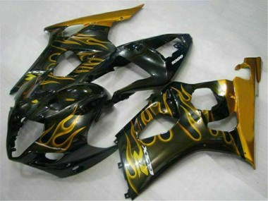 Affordable 2003-2004 Suzuki GSXR 1000 Motorcycle Fairings - Glossy Black Gold Flame UK