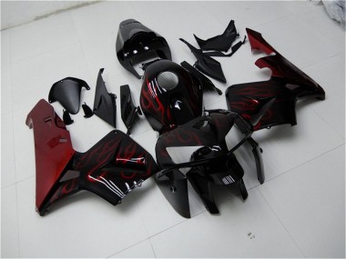 Affordable 2005-2006 Honda CBR600RR Motorcycle Fairing Kits - Glossy Black Red Flame UK