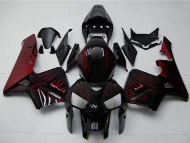Affordable 2005-2006 Honda CBR600RR Motorcycle Fairing Kits - Glossy Black Red Flame UK