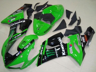 Affordable 2005-2006 Kawasaki ZX6R Motorcycle Fairings - Green Glossy Black Elf Monster UK