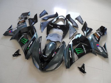 Affordable 2006-2007 Kawasaki ZX10R Motorcycle Fairings - Glossy Black Matte Black Green Elf Touch4 Monster Energy UK