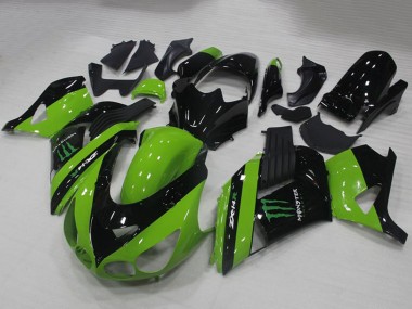 Affordable 2006-2011 Kawasaki ZX14R ZZR1400 Motorcycle Fairings - Green Glossy Black Monster UK