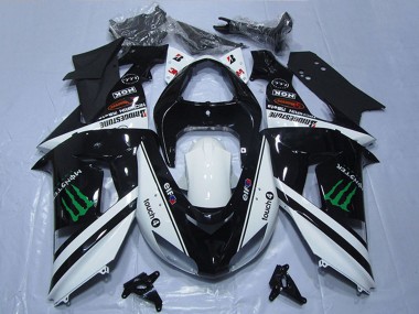 Affordable 2006-2007 Kawasaki ZX10R Motorcycle Fairings - White Glossy Black Green Elf Touch4 Monster UK