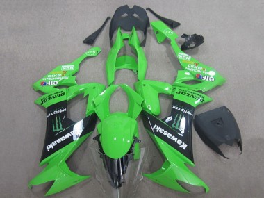 Affordable 2008-2010 Kawasaki ZX10R Motorcycle Fairings - Green Black Monster Energy Elf Dunlop UK