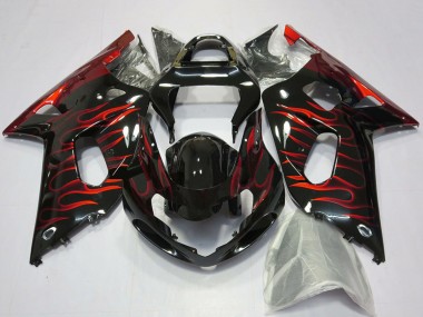 Affordable 2001-2003 Suzuki GSXR 600 / GSXR 750 Motorcycle Fairings - Glossy Black Red Flame UK