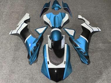 Affordable 2015-2019 Yamaha R1 Motorcycle Fairings - Light Blue White Carbon Fiber Accents UK