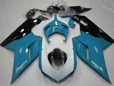 Affordable 2007-2014 Ducati 1098 Motorcycle Fairings - Blue White Glossy Black UK