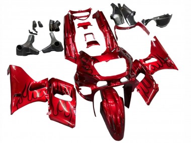 Affordable 1998-2003 Kawasaki ZZR600 Motorcycle Fairings - Red with Black Flame UK