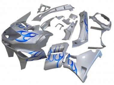 Affordable 1998-2003 Kawasaki ZZR600 Motorcycle Fairings - White Blue Flame UK