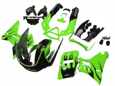 Affordable 1998-2003 Kawasaki ZZR600 Motorcycle Fairings - Green Glossy Black Flame UK
