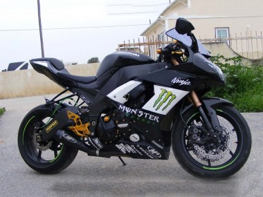 Affordable 2008-2010 Kawasaki ZX10R Motorcycle Fairings - Glossy Black White Green Monster Elf UK
