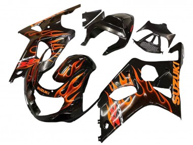 Affordable 2000-2002 Suzuki GSXR1000 Motorcycle Fairings - Glossy Black Orange Flame UK