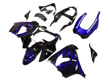 Affordable 2002-2003 Kawasaki ZX9R Motorcycle Fairings - Black White with Blue Flame UK
