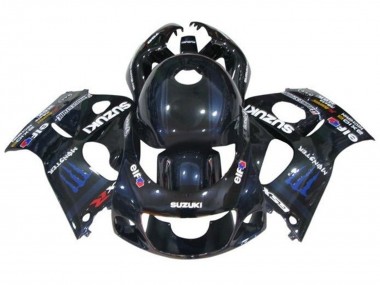 Affordable 1996-2000 Suzuki GSXR 600 / GSXR 750 Motorcycle Fairings - Black Dark Blue Monster UK