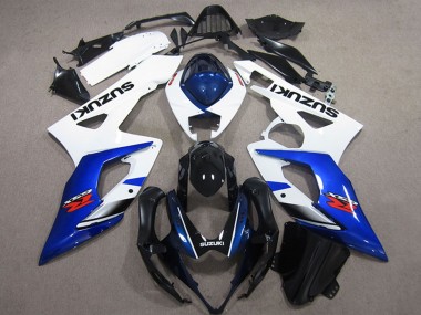 Affordable 2005-2006 Suzuki GSXR 1000 Bike Fairings - White Blue Glossy Black UK