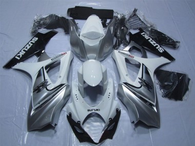 Affordable 2007-2008 Suzuki GSXR 1000 Motorcycle Fairing - White Silver Black UK
