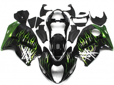 1997-2007 Black with Deep Green Flame Suzuki GSXR 1300 Hayabusa Motorcycle Fairings