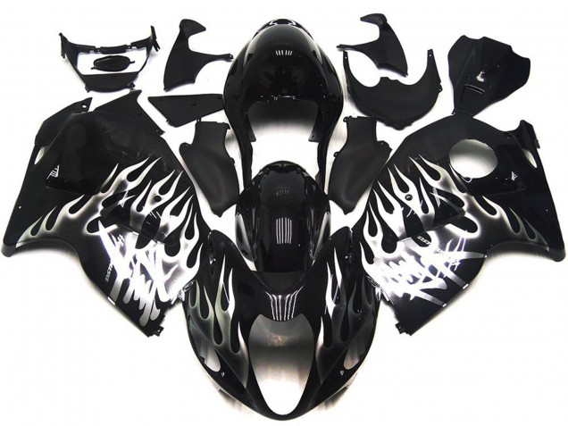 1997-2007 Gloss Black with Silver Flames Suzuki GSXR 1300 Hayabusa Motorcycle Fairings
