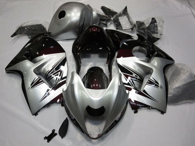 1997-2007 Silver and Dark Red Suzuki GSXR 1300 Hayabusa Motorcycle Fairings
