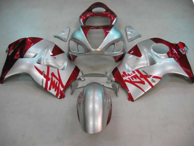 1997-2007 Silver and Red Suzuki GSXR 1300 Hayabusa Motorcycle Fairings