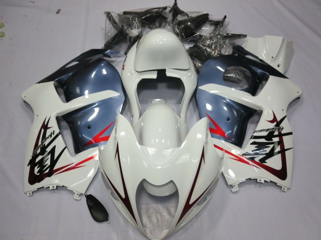 1997-2007 White and Dusty Blue Suzuki GSXR 1300 Hayabusa Motorcycle Fairings