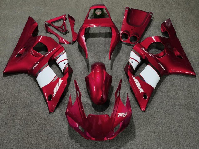 1998-2002 Deep Red & White Yamaha R6 Motorcycle Fairings 1998-2002 Deep Red & White Yamaha R6 Motorcycle Fairings