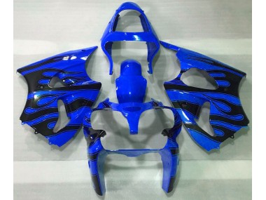 2000-2002 Blue & Black Flame Kawasaki ZX6R Motorcycle Fairings