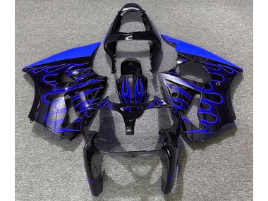 2000-2002 Gloss Black & Blue Flame Kawasaki ZX6R Motorcycle Fairings