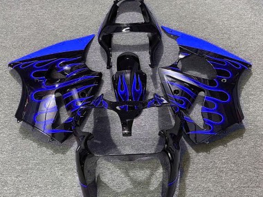 2000-2002 Gloss Black & Blue Flame Kawasaki ZX6R Motorcycle Fairings