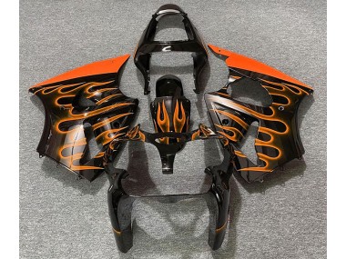 2000-2002 Gloss Black & Orange Flame Kawasaki ZX6R Motorcycle Fairings