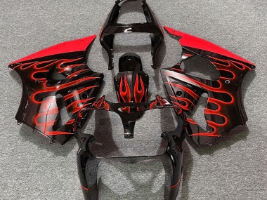 2000-2002 Gloss Black & Red Flame Kawasaki ZX6R Motorcycle Fairings