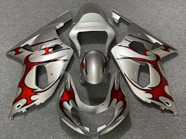 2001-2003 Gloss Silver & Red Suzuki GSXR 600-750 Motorcycle Fairings