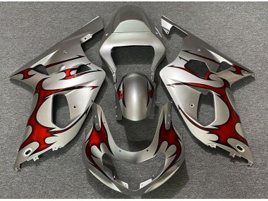 2001-2003 Gloss Silver & Red Suzuki GSXR 600-750 Motorcycle Fairings