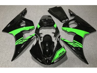 2003-2004 Gloss Black and Green Yamaha R6 Motorcycle Fairings