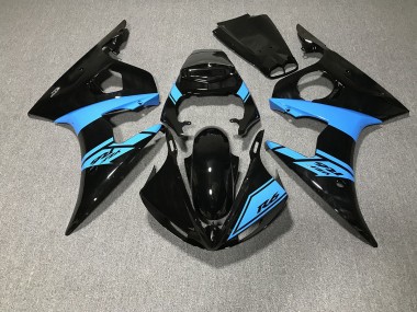 2003-2004 Gloss Black and Light Blue Yamaha R6 Motorcycle Fairings
