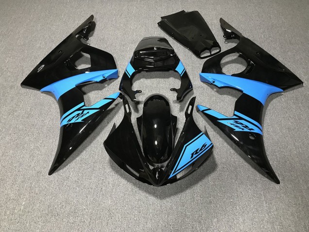 2003-2004 Gloss Black and Light Blue Yamaha R6 Motorcycle Fairings 2003-2004 Gloss Black and Light Blue Yamaha R6 Motorcycle Fairings