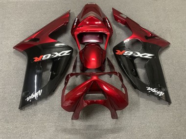 2003-2004 Gloss Red and Black Kawasaki ZX6R Motorcycle Fairings