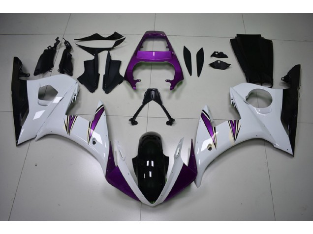 2003-2004 Gloss White & Purple Accents Yamaha R6 Motorcycle Fairings 2003-2004 Gloss White & Purple Accents Yamaha R6 Motorcycle Fairings