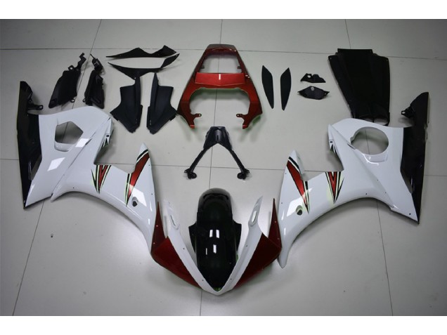 2003-2004 Gloss White & Red Accents Yamaha R6 Motorcycle Fairings