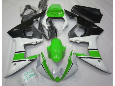 2003-2004 Gloss White and Green Yamaha R6 Motorcycle Fairings