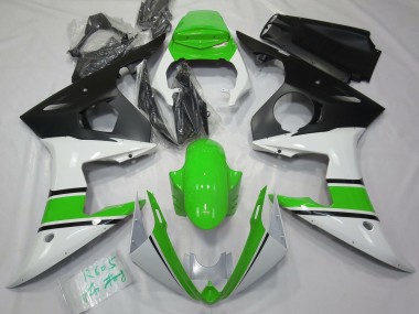 2003-2004 Gloss White and Green Yamaha R6 Motorcycle Fairings