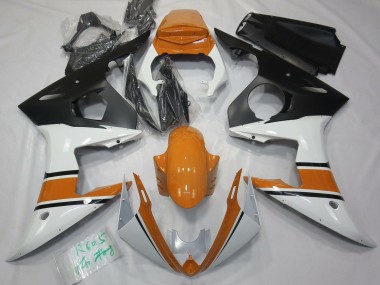 2003-2004 Gloss White and Orange Yamaha R6 Motorcycle Fairings