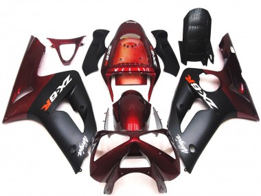 2003-2004 Matte Black and Maroon Kawasaki ZX6R Motorcycle Fairings