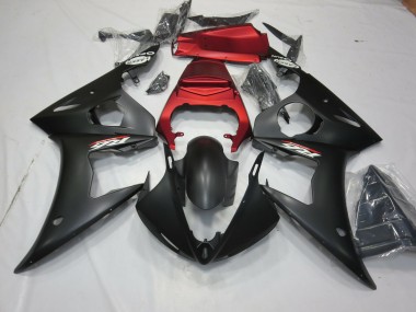 2003-2004 Matte Black and Red Yamaha R6 Motorcycle Fairings