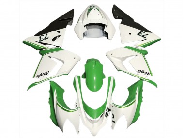 2004-2005 Gloss White & Green Kawasaki ZX10R Motorcycle Fairings
