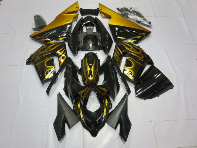 2004-2005 Gold Flame Kawasaki ZX10R Motorcycle Fairings