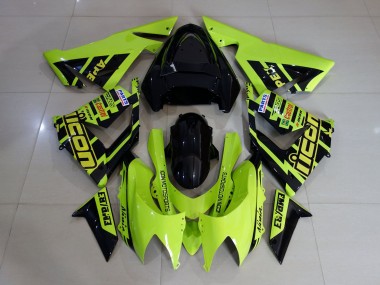 2004-2005 High Viz Yellow and Black Kawasaki ZX10R Motorcycle Fairings