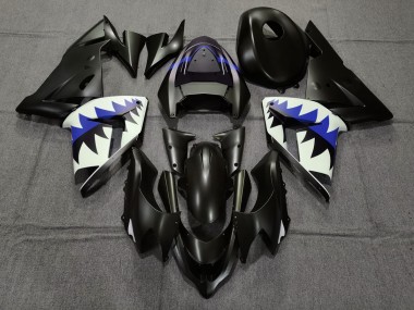 2004-2005 Matte Black and Dark Blue Shark Kawasaki ZX10R Motorcycle Fairings