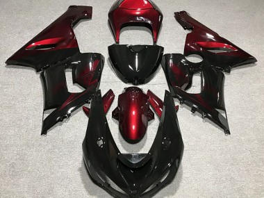 2005-2006 Gloss Black & Deep Red Kawasaki ZX6R Motorcycle Fairings