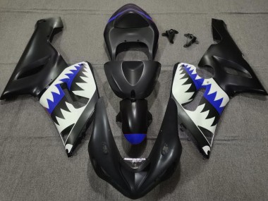 2005-2006 Matte Black and Blue Shark Kawasaki ZX6R Motorcycle Fairings